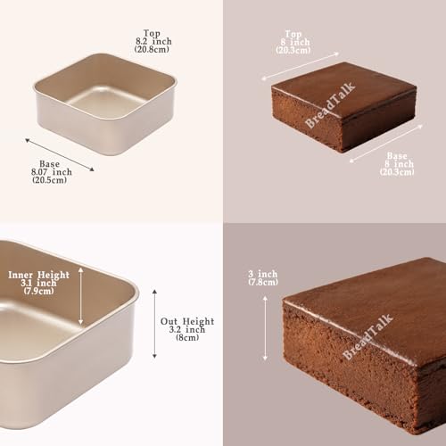 8-Inch Square Baking Pan Set, 3-Inch Deep Nonstick Carbon Steel, 2 Pack - size: 8″ Square Deep
