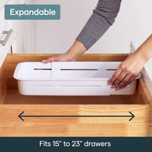 YouCopia DrawerFit® Sliding Drawer Bin, Expandable and Adjustable Kitchen Storage Organizer, Speckled White - style: Bin
