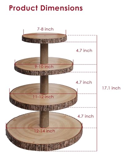 Wood Cupcake Stand, 4 Tier Cupcake Tower, Large Rustic Cake Display Holder
