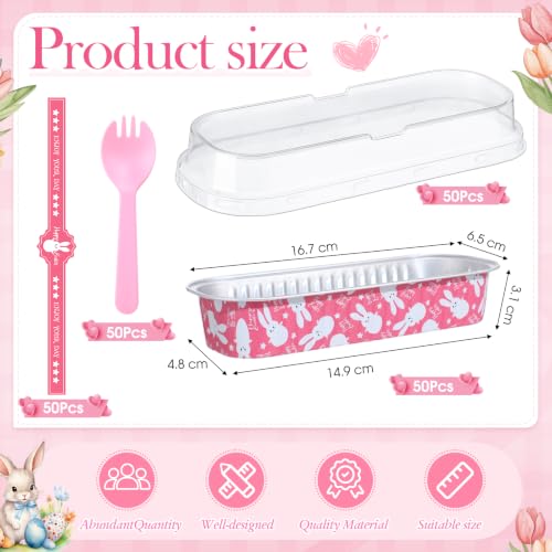 Tioncy 50 Set Easter Mini Pink Bunny Loaf Pans with Lids Spoons Stickers - style: Bunny