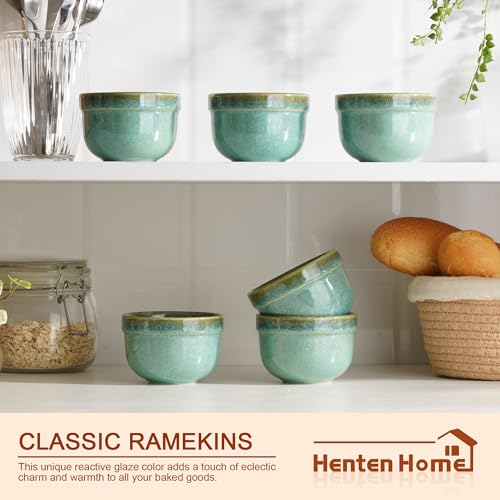 Henten Home 6 oz Ceramic Ramekins Oven Safe, Serving Bowl Set of 6 - color: Green-6