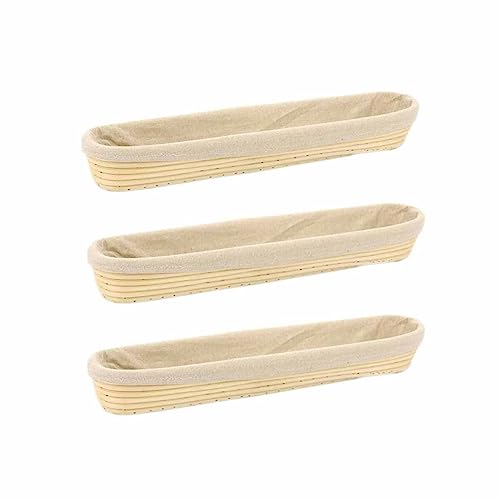 3 Pack Banneton Proofing Basket Set - Rattan Material for French Baguettes with Liner - 17" Long - Includes Liner - Sourdough Bread Basket for Artisan Baking - Banneton Baguette Basket Value Pack