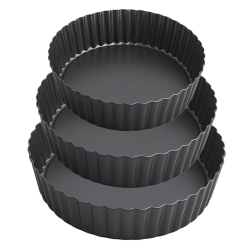 Set of 3 Deep Dish Pie Pan with Removable Bottom - Fluted Carbon Steel Tart Pan for Quiche Lorraine & Pies - Crispy Crust Baking Dish for Home Bakers - 7.87, 9.44 and 11 inches - size: Set 3