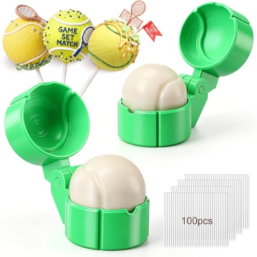 2 Pcs Tennis Cake Pop Mold with 100 Pcs Sticks, Tennis Mold for Sports Ball Theme Cake Decoration, Candy, Cupcake Decorations, Baking Tools Accessories for Home Baking, Birthday Party - style: Tennis
