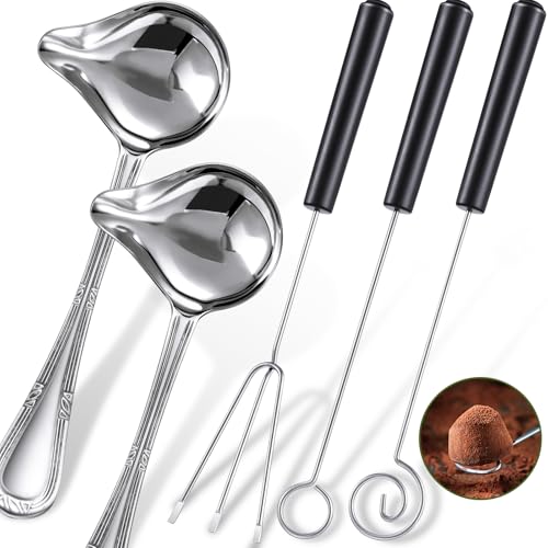 Patelai 3 Pieces Candy Dipping Tools Chocolate Dipping Fork Spoons Set 2 Pieces Culinary Decorating Spoons Chef Art Pencil for Decorative Plates Stainless Steel(Delicate Style) - style: Delicate Style