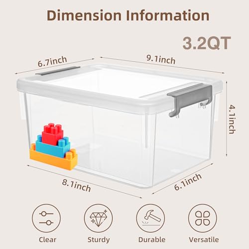 8Packs 3.2Qt Small Clear Storage Bins with Lids, Plastic (Pack of 2) - size: 3.2 QT (Pack of 2), style: (8 Pack)