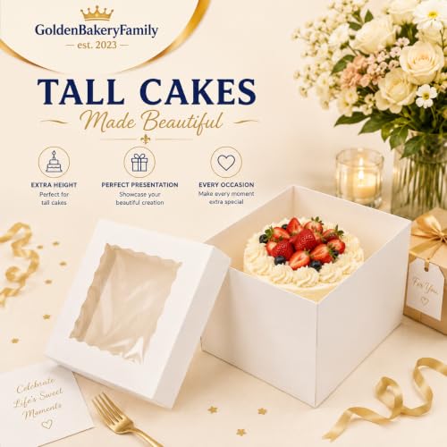 15 Pcs 12in Cake Boxes with Window,12x12x8 Inches White Bakery Boxes - color: White（12 Inch 15 Pack）