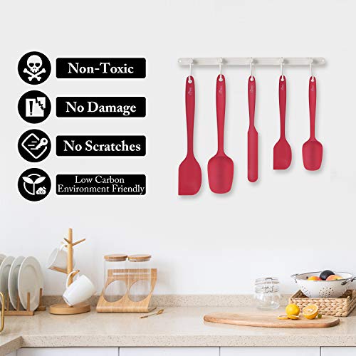 HOTEC BPA Free Silicone Rubber Spatula Set, Red, Set of 5 - color: Red