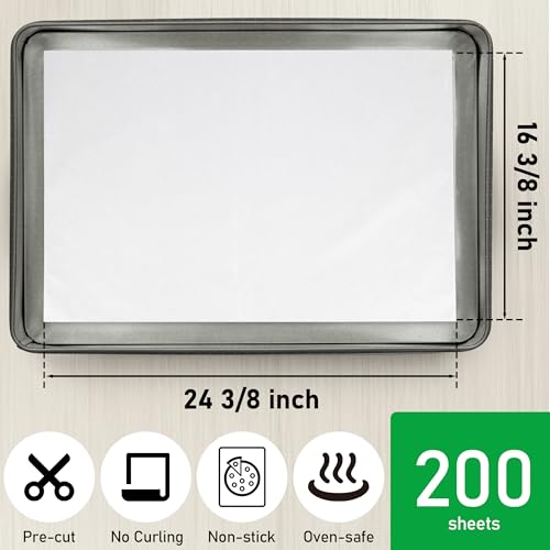 EcoDispose 200 Pcs Non-Stick Parchment Paper Baking Sheets 16-3/8"x24-3/8" - color: White, size: Full pan -200PCS