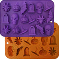 Halloween Molds Silicone for Chocolate 2 Pack, 3D Halloween Chocolate Candy Gummy Mold Skull Pumpkin Bat Ghost Witch Hat Spider tombstone Shapes Mold - style: Halloween 2PCS
