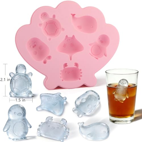 Fu Store Ice Cube Tray Silicone Ice Cube Trays with Cute Marine Life Shapes - color: Pink