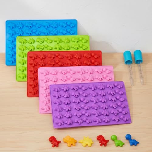 5Pcs Gummy Candy Molds - Silicone Gummy Mini Dinosaur Molds with 2Pcs Dropper,Non-stick and Bpa Free for Candy Chocolate Gummies Baking - color: 5pcs Mini Dinosaur Molds