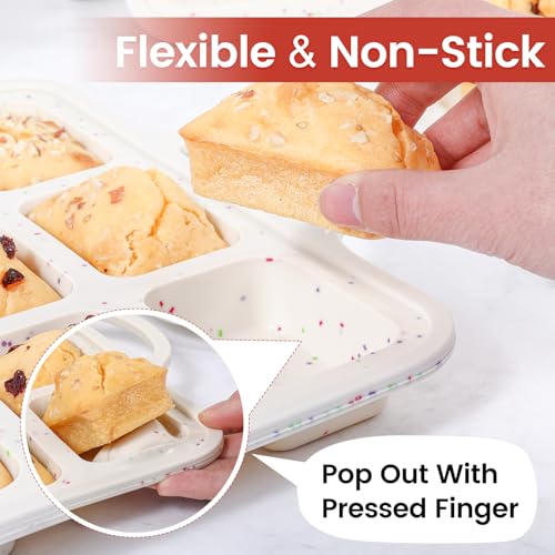 Silicone Mini Loaf Pan with Metal Frame, 12 Cups, Bread Silicone Molds - color: Creamy Confetti, size: Mini 12-cup: 1.9"x2.9"