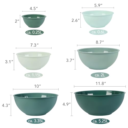 BoxedHome BPA Free Plastic Round Mixing Bowl with Lids, 12 Pack Nesting Bowls with Lids Set, Microwave and Dishwasher Safe Prep & Serving Bowls Great for Mixing, Baking, Serving (Green, 12pcs) - color: Green