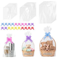woric 3 Size Clear Cellophane Gift Bags 24x30 16x24 12x18in with Pull Bows - size: 3 Size(24x30 16x24 12x18in)