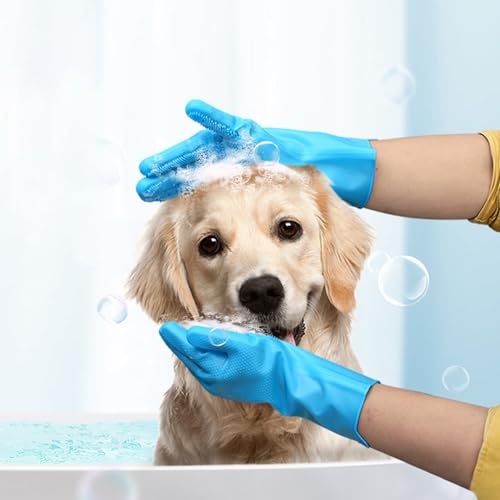 Silicone Dishwashing Gloves with Scrubbers, Pet & Dish Scrubbing（1pair, 12.2" L）