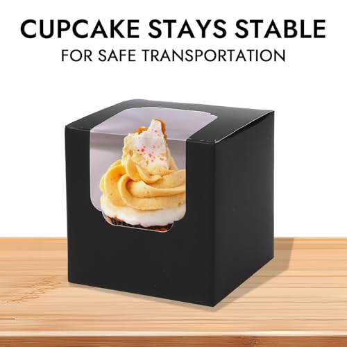 JCD 70 packs Black Cupcake Boxes Individual Cupcake Container 3.5" x 3.5" x 3.5" Auto-Pop up Single cake Box (70 Boxes+70 Inserts) (Black/70Pcs) - color: Black/70Pcs