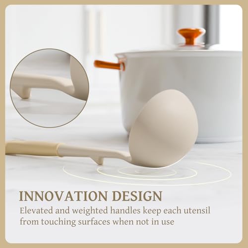 Kikcoin 43 PCS Silicone Kitchen Utensils Set, Cooking Utensils Set, Cream - color: Cream