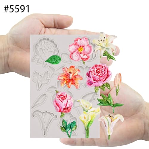 Flower Silicone Mold for Air Dry Clay Plaster Fondant Cake Deco 11-Cavity - color: Flower (Lily Peony Calla) 11-cavity #5591