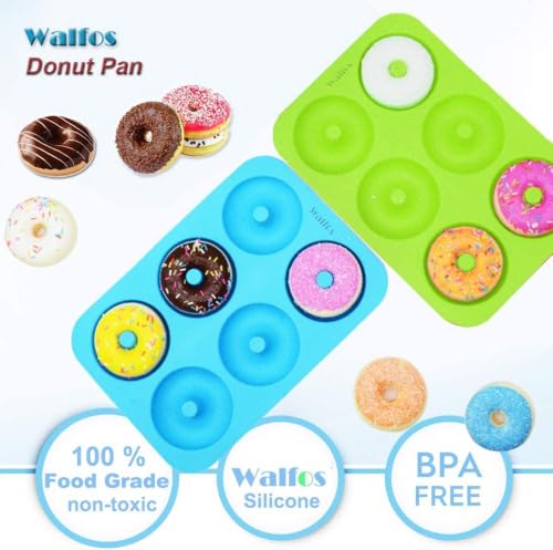 Walfos Silicone Donut Mold - Non-Stick Silicone Doughnut Pan Set, Heat Resistant, Make Perfect Donut Cake Biscuit Bagels, BPA FREE and Dishwasher Safe, Set of 2 - color: Blue&Grass Green, size: 3 Inch Diameter