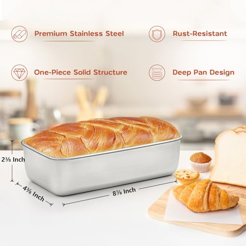 Onader 6 Pack Loaf Pans for Baking Bread, 9 x 5 Inch Stainless Steel Deep Meatloaf Toast Baking Pan Set - size: Medium