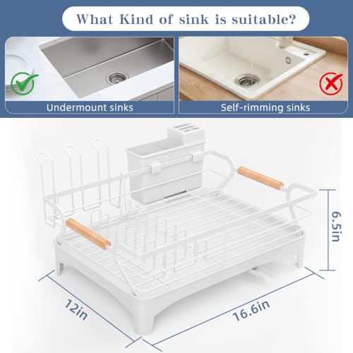 Dish Drying Rack,Space Saving Dish Drainer for Kitchen Counter & Sink,White - color: White