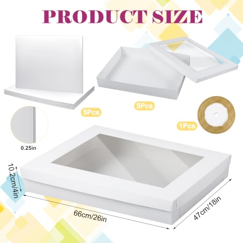 5 Set Full Sheet Cake Boxes with Cake Boards Window Gold Ribbon - color: Gold