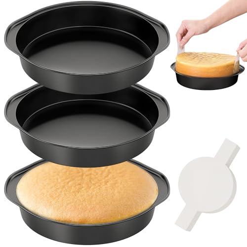 8 Inch Round Cake Pan with Handle, 3PCS Nonstick Cake Pans with 100 PCS Parchment Paper - size: 8 Inch