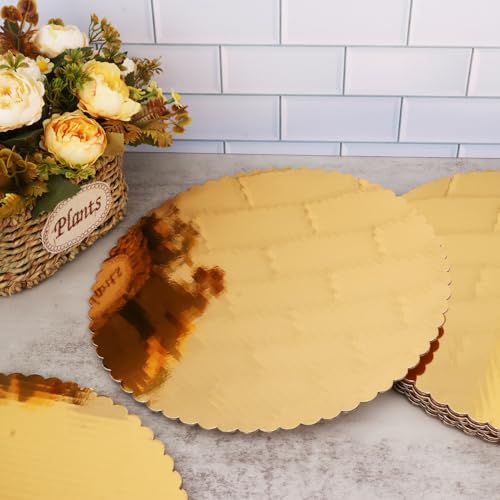 55 Pack 12 Inch Gold Cake Boards, Rounds Cake Cardboard, Flower Edge Cake Base, Disposable Round Cake Board for Wedding, Party, Anniversaries, Birthday Decor - size: 55 Pack 12 Inch Gold Rounds