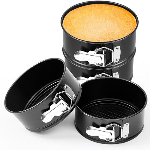 4 Pcs 6 Inch Nonstick Springform Cheesecake Pan with Removable Bottom Black - color: Black, size: 6 Inch