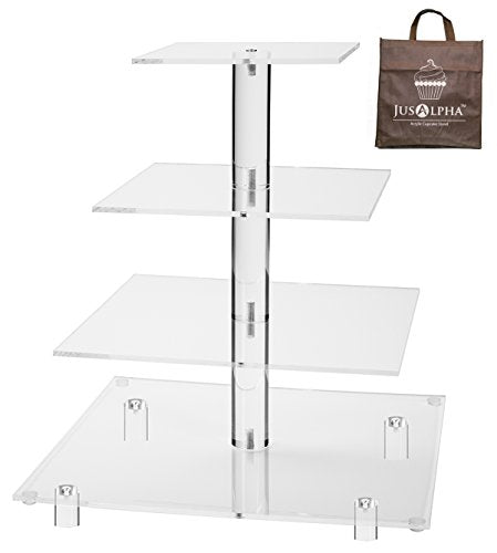 Jusalpha Large 4 Tier Square Acrylic Cupcake Stand, Cake Stand - size: 4 Tier With Rod Feet, Version 2