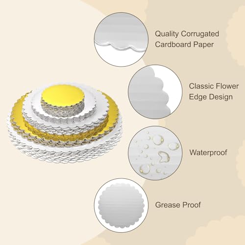 uxcell 50 Pcs Scalloped Cake Circle Base, 4.9 Inch Wave Cake Cardboards Greaseproof Cardboard Round Wave Cake Pastry Pan Base for Weddings Parties Birthday Desserts Cupcake (Silver) - color: Silver, size: 4.9Inch