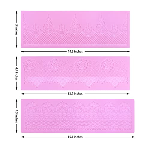 Embossing Lace Fondant Molds - Rose Flower Cake Lace Molds Set of 3 - color: D-Pink