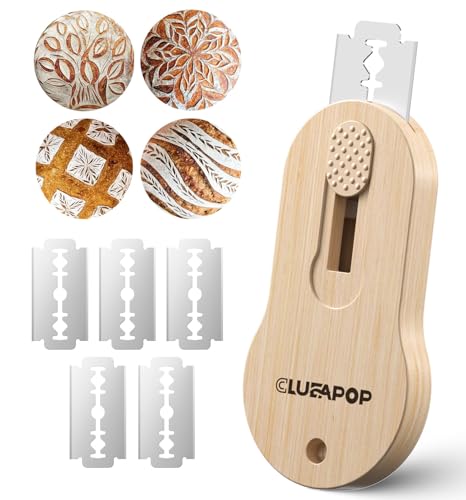 CLUEAPOP Extractable & Magnetic Bread Lame Dough Scoring Tool - Professional Sourdough Scoring Tool - Sourdough Bread Baking & Bread Scoring Tool - Scoring Patterns Booklet & 5 Razor Blades - color: Wood