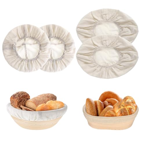 4Pcs Bread Proofing Basket Liners 2 Oval & 2 Round 10 Inch Covers
