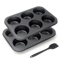 Non-Stick Black Jumbo Muffin Pans, 6-Cup Set of 2 - color: Black
