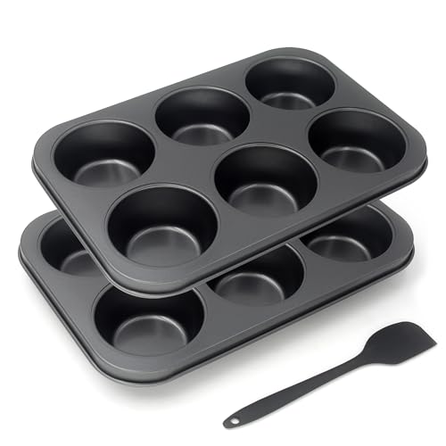 Non-Stick Black Jumbo Muffin Pans, 6-Cup Set of 2 - color: Black