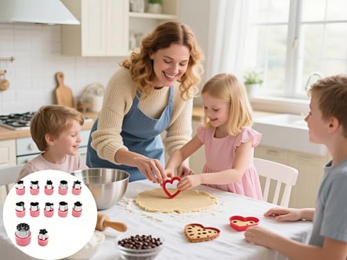 12-Piece Cookie Cutters Set-Stainless Steel&BPA-Free Shapes for Baking (Bear,Rabbit,Star,Flower) DIY Cookies,Mini Pies,Fondant,Veggies|Dishwasher Safe,Gift for teenager & Parents (12, Pink) - color: Pink