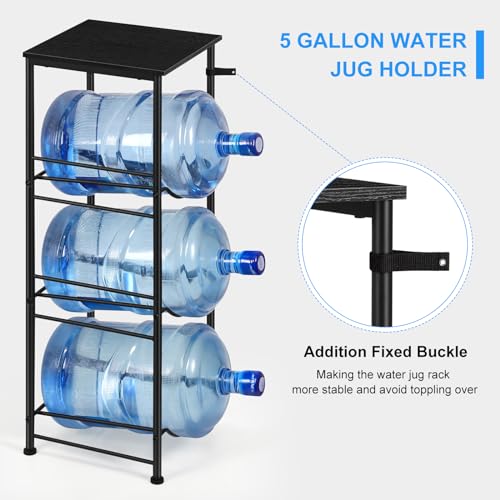 OYEAL Water Jug Holder Stand 5 Gallon Water Bottle Holder Organizer With Shelf, Heavy Duty 3 Tier Water Bottle Storage Rack for Kitchen, Office, Living Room, Black - style: Round Tube Black