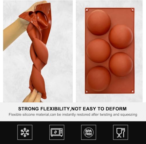 Extra Large 5-Cavity Semi Sphere Silicone Mold, 3 Packs Half Sphere Silicone Baking Molds for Making Chocolate, Cake, Jelly, Dome Mousse - color: Brick Bed, size: 3pcs X Large Semi Sphere Mold - 5-Cavity