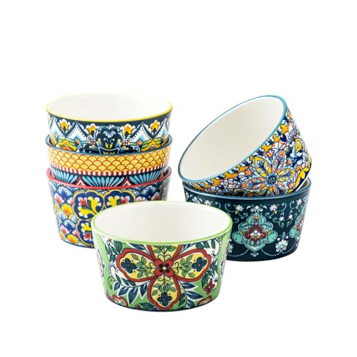 6 oz Ceramic Ramekins Set of 6, Boho Baking Cups & Dessert Dishes - size: 6 oz