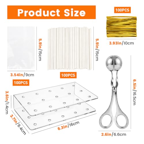 Cake Pop Kit, Complete Baking Set with Mold, 2 Pcs 15-Hole Acrylic Stands, 100 Lollipop Bags, Paper Sticks & Gold Twist Ties for Candy Chocolate Making
