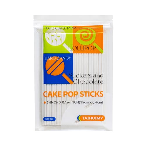 100 Count 6 INCH White Paper Lollipop Sticks,Cake Pop Sticks,Sucker Sticks for Cookies,Rainbow Candy,Chocolate,Cake Topper(Dia 4mm) - size: 6 Inch (Pack of 100)