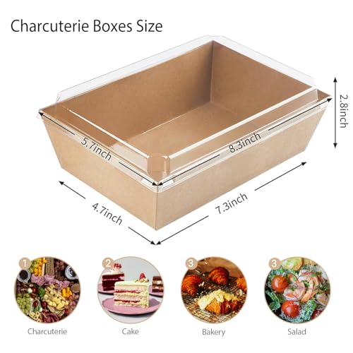 8"x6" Charcuterie Boxes, 50 Pack Charcuterie Boxes with Clear Lids, Large Disposable Take Out Bakery Boxes, To Go Containers for Charcuterie, Delicatessen, Sandwiches, Cookies, Salads (50, Brown) - color: Brown