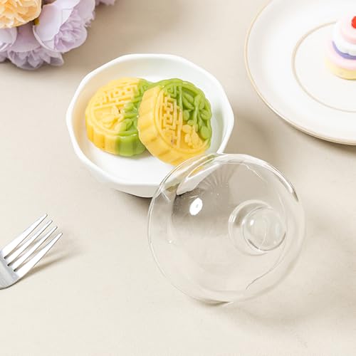 Ceramic Mini Round Cake Stands, 3.9 x 3.9 x 4.3 in, Pair with White Plates, Clear Glass Domes and Acacia Wood Pedestal Bases, Covered Dessert Displays, for Wedding Parties, Birthdays and Afternoon Tea - color: 2 Sets 4 inch Mini ceramicGlass Dessert Dome