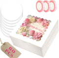 qiqee 10"x10"x5" Cake Box, 60 Sets White Cake Box with Window ＆ 60 Sets 10" White Cake Round Boards, for Cake, Treat Cookie Dessert, Pastry, Birthday Party, Weddings, 3 rolls of pink ribbons - color: White, size: 10"x10"x5", 60Pcs