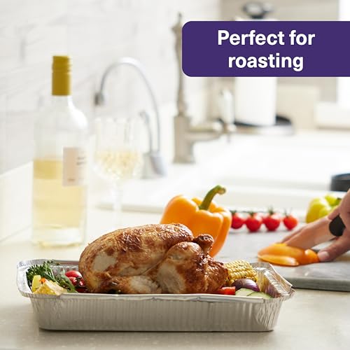 MATANA 25 Pack 8x12 Foil Aluminum Pans Disposable Trays - Ideal for Roasting, Baking, Lasagna, Cakes, Tarts, Bread, Crawfish, Chafer, Party - style: 8x12 (25 Pans)