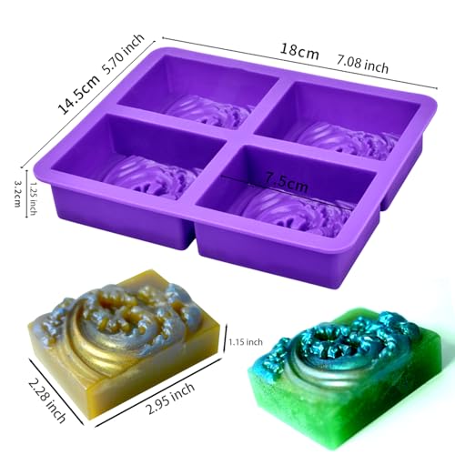 Ocean Wave Soap Molds, Square Sea Waves Silicone Mold 4-Cavity - color: Ocean Wave Soap