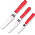 Cake Icing Spatula Set, 3-Piece 4 6 8 Inch Angled Frosting Spatulas with Red Non-Slip Handles, Stainless Steel Icing Spreaders and Palette Knives for Baking and Cake Decorating - size: Red icing spatula 6, 8, 10 inch