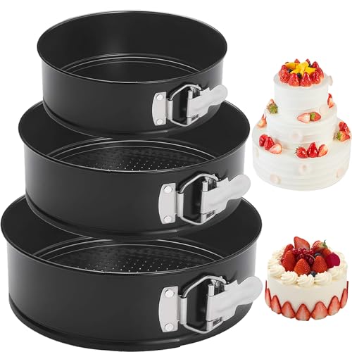 Springform Cake Pan Set of 3 (4, 7, 9 Inch) Round Leakproof Nonstick Cheesecake Pans with Removable Bottom Carbon Steel Bakeware - style: Round